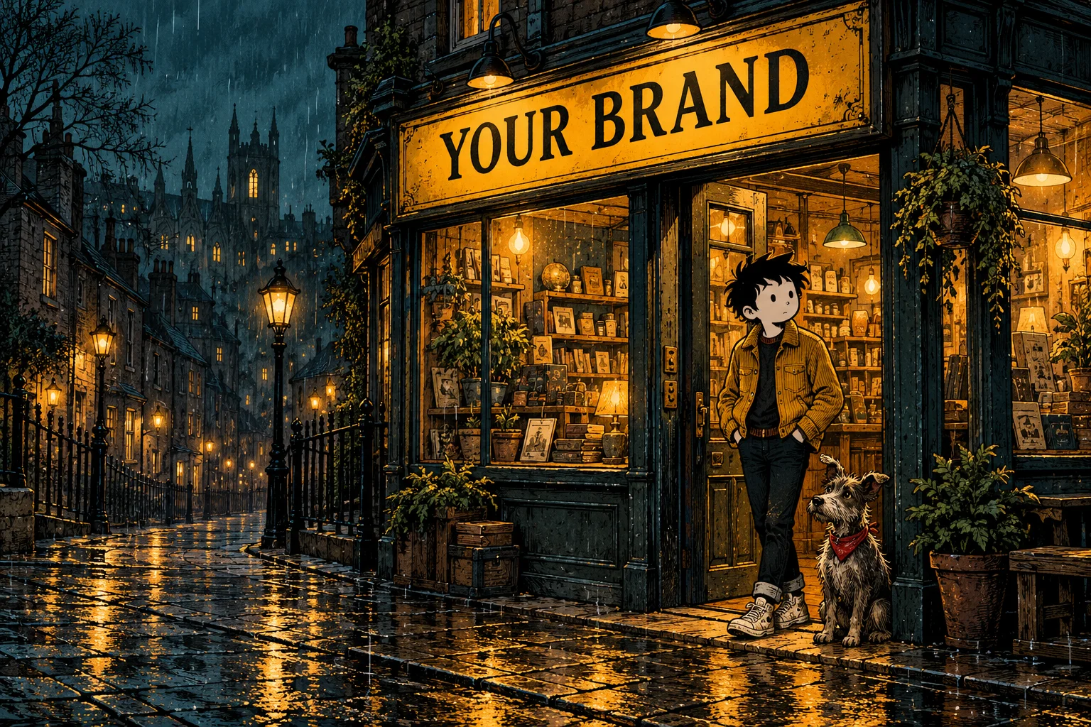 Illustrative brand placement in a fictional shop