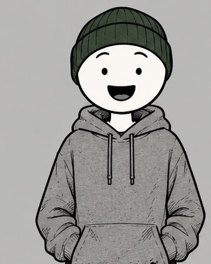 Milo, wearing a green beanie